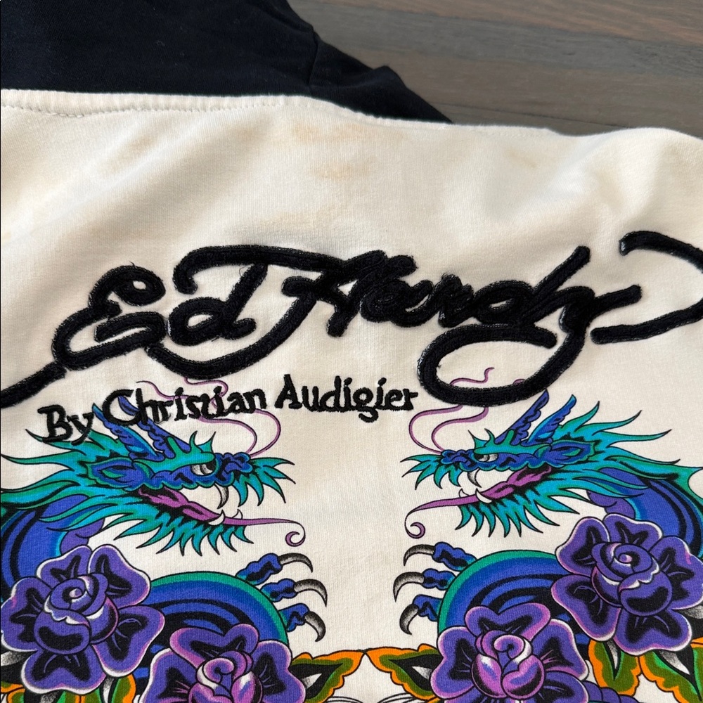 Auth Like New Ed Hardy by Christian Audigier Women's Floral Rhinestone Hoodie M - Picture 5 of 7